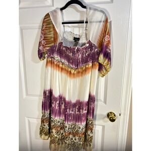 Cabi Gabrielle Dress with Coverup Boho Tie Dye‎ Purple Orange Women's Size 6
